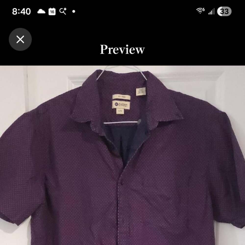 Haggar Fitted Purple Geometric Micro-Print Button Up Shirt